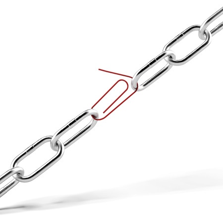 26126231 - broken chain with a paper clip isolated on a white background. 3d render